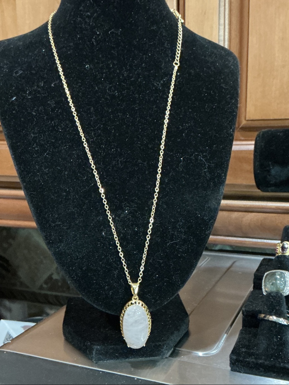 Gold Chain Necklace with Genuine Rose Quartz Stone Pendant